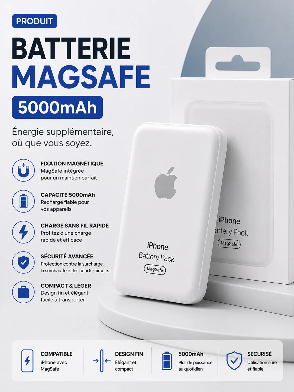 PowerBank Sans Fil Pour iPhone iOS MagSafe